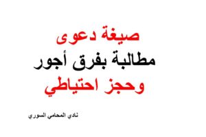 صيغة دعوى مطالبة بفرق أجور وحجز احتياطي