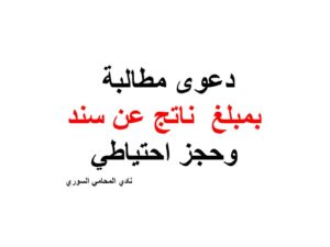 دعوى مطالبة بمبلغ  ناتج عن سند وحجز احتياطي