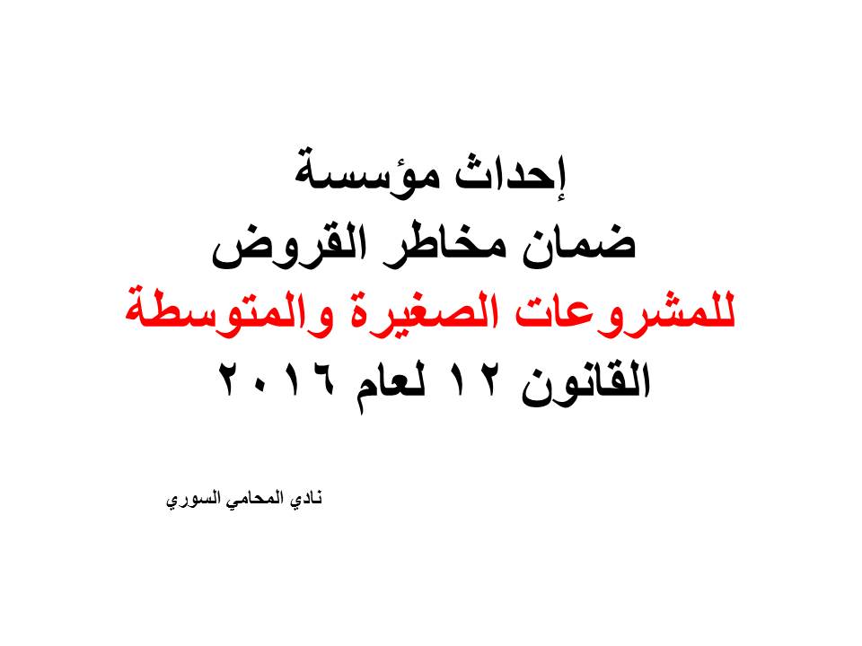 إحداث مؤسسة ضمان مخاطر القروض للمشروعات الصغيرة والمتوسطة القانون 12 لعام 2016