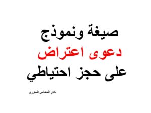 صيغة ونموذج  دعوى اعتراض  على حجز احتياطي